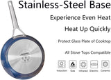 MsMk 8 inch Non stick frying pan with lid, Egg Omelet Skillet, Titanium and Blue Diamond Non-Toxic Coating From USA, Dishwasher and Oven Safe