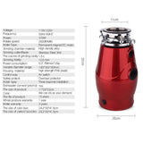 Garbage and Food Waste Disposer 2600 RPM Stainless Steelfood Disposal Grinder Continuous Feed Super Quiet&Easy to Install with Air Switch Garbage Disposal,Red