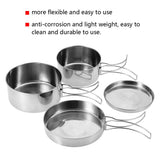 Camping Cooking Set, Backpacking Camping Cookware Mess Kit, 4Pcs Portable Stainless Steel Camping Picnic Outdoor Pan Pot Plate Tableware