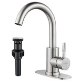 Kohonby Brushed Nickel Bathroom Sink Faucet - Single Hole, Modern Single Handle Commercial Stainless Steel Bar Faucet with Drain