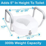 Raised Toilet Seat With Handles, 5" Toilet Seat Riser with Arms, Handicap Raised Toilet Seat Carex