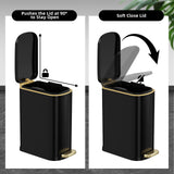 KSSKSS 2.6 Gallon Slim Bathroom Trash Can with Soft Close Lid, 10L Stainless Steel Garbage Can with Removable Liner Bucket, for Narrow Spaces, Bathroom, Bedroom (Matt Black)