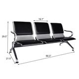 Waiting Room Chairs Guest Reception - 3-Seat Waiting Room Bench with Arms Airport Reception Bench Guest Reception Chairs PU Leather Office Chair for Airport Market Bank Hospital School, Black