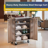 18" x 30" Stainless Steel Utility Cart with Enclosed Base and Locking Doors - 5 Shelf Heavy-Duty Commercial Service Cart NSF for Kitchen, Catering, Restaurant, Janitorial Use