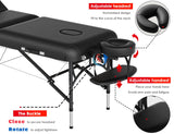 CLORIS 84" Professional Massage Table Portable 3 Folding Lightweight Facial Salon Spa Tattoo Bed Height Adjustable with Carrying Bag & Aluminium Leg Hold Up to 1100LBS