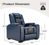 ANJ Power Home Theater Seating Set of 3, Blue Faux Leather Electric Recliner Chair with Adjustable Headrest, Dual Motors Movie Reclining Chairs with LED Lights,USB port,Cup Holders, Hidden Arm Storage