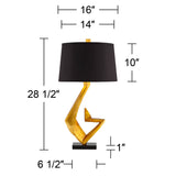 Possini Euro Design Zeus 28 1/2" Tall Modern Glam End Table Lamps Set of 2 Sculptural Gold Leaf Living Room Bedroom Bedside Nightstand House Office Home Reading Kitchen Entryway Console Black Shade