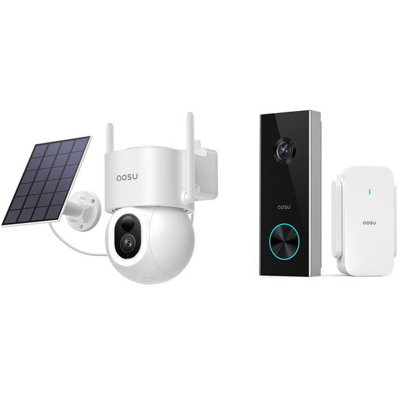 AOSU Video Doorbell Camera with Chime & 3K/5MP Solar Powered Security Cameras Wireless Outdoor AOSU