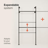 pamo Wall Mounted Clothes Rack – Double Rod Industrial Pipe Clothing Rack | Black | 154.33 in Wide, 75.98 in Tall | 990 lbs Capacity | Assembly in 80 min