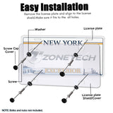Zone Tech Clear License Plate Cover Frame Shields - 2-Pack All Weather Novelty/License Plate Bubble Shields -Fits Any Standard US Plates-Protects Front and Back License Plates