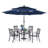 PHI VILLA 5 PCS Patio Dining Set w/Umbrella(Navy Blue)