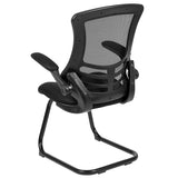 Flash Furniture Kelista Black Mesh Sled Base Side Reception Chair with Flip-Up Arms Flash Furniture