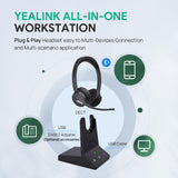 Wireless Headset, DECT & Bluetooth Dual-Mode 606 ft Range Headset for Teams Zoom, Skype with 3X Mic, 32 Talk Time, Office Work Headset Yealink