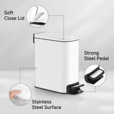 Step Pedal, 6 Liter / 1.6 Gallon Stainless Steel Trash Bin, Small Garbage Cans for Bedroom