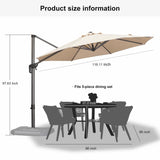PURPLE LEAF Cantilever Umbrella 10 Feet Round Smooth 360° Rotation Beige