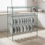 Getzi W24'' x L36'' x H74'' Stationary, 1 1/4" Slots Commercial Green Epoxy Drying Rack Shelf Kit with Plate Slots and Casters – Heavy Duty NSF Wire Shelving, Mobile Dish Drying Station