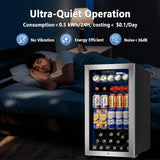 Tylza Beverage Refrigerator Cooler, 130 Cans 3.22 Cu.Ft Small Refrigerator with Low-E Glass Door, Lock, 17-Inch Beer Fridge for Drinks, Silver