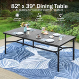 PHI VILLA 9 Pcs Outdoor Dining Set, 82'' Metal Table & Brown Swivel Chairs