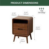 Wayshome Solid Wood Nightstand Set of 2, Walnut Night Stand with 2 Drawers and Open Storage, Bedside Table for Bedroom, Mid Century Modern Nightstands for Dorm