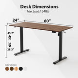 Agilestic Electric Standing Desk, 60 x 24 Inches Height Adjustable Desk, Sit Stand up for Work Office Home