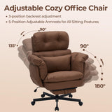 Criss Cross Office Chair with Foot Rest, Big and Tall Desk Chair with Flip Armrests for Pets & Cross Legged Sitting, Comfy Executive Ergonomic Office Reclining Computer Gaming Vanity Chair, Brown