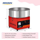ROVSUN 15 Inch Cotton Candy Machine Commercial, Candy Floss Maker Electric Cotton Candy Maker w/Stainless Steel Bowl & Sugar Scoop for Home Party Carnival Birthday (Red)