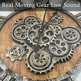 TOPPTIK 27 Inch Moving Gear Wall Clock, Oversized Wall Clocks, Clock Living Room Decor, Solid Wood Frame, Battery Operated, Large Wall Clock with Steampunk Industrial for Fireplace(Brown)