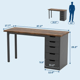 Computer Desk with 5 Drawers, 47 Inch Modern Simple Study Writing Desk with Storage, Rustic Home Office Desk