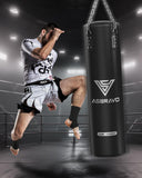 ASBRAVO Punching Bag for Adults, 4ft PU Heavy Boxing Bag Set 12OZ Gloves for MMA Muay Thai Kickboxing Training Home Gym, Martial Art (Unfilled)-Black