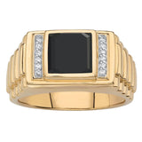 Oseew Sterling Silver 10k Gold Created Mens Black Onyx Rings Gold Black Onyx Ring for Men Square Gemstone for Men Gold Mens Black Onyx Rings