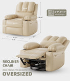Garvee 27" Power Recliner Chair for Adults with Massage and Heat 360° Swivel Oversized Leather Recliner Chair Large Seat Width with USB Ports & Side Pockets for Living Room Bedroom Relaxation, Beige