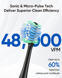 MySmile UC605 Electric Toothbrush for Adults, Rechargeable Sonic Electronic Toothbrush with 6 Brush Heads and Travel Case, 2 Mins 5 Modes Smart Timer, 48000VPM (Black)