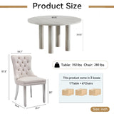 SSLine Faux Stone Round Dining Table Set for 4 w/Velvet Chair,Mars Pattern