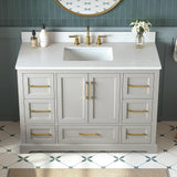 DELUXE LIVING 48 Inch Bathroom Vanity with Sink Combo, Solid Wood Frame with Stone Top & Backsplash, Fully-Assembled with Soft-Closing Doors & 7 Drawers, Greige