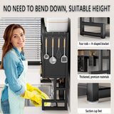 YITAYMLI Large 3-Tier Over Sink Dish Drying Rack with Flip-top Door,Kitchen Counter Utensil Holder Organizers Space-Saving,Multifunctional Metal Counter Shelf,for Plates Bowl(Black,65cm/25.6in)