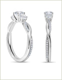 ALLORYA 1/4 Carat Round Lab Grown White Diamond Twisted Three Stone Engagement Ring for Women in 925 Sterling Silver Size 9