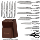 Astercook Knife Set, 15-Piece Kitchen Knife Set with Block, Built-in Knife Sharpener, German Stainless Steel Knife Block Set, Dishwasher Safe Kitchen Utensils Set