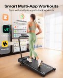 UREVO Strol 2E Smart 2-in-1 Folding Walking Pad Treadmill with APP, 12% Incline, Compact Walking Pad with Safety Handle, Plug & Play, Desk Treadmill with LED Display, Walking & Running for Home Office