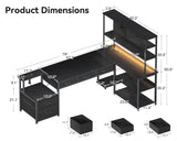 AODK 79 inch L Shaped Desk with 5 Drawers, Reversible L Shaped Gaming Desk with LED Light & 2 Power Outlets, Computer Desk with Storage Shelves for Home Office, Black