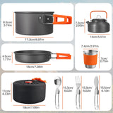 17PCS Camping Cooking Set, Non-Stick Lightweight Camping Pots and Pans Set with Kettle, Stainless Steel Cups FUNYKICH