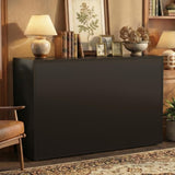 47.24" Solid Wood Storage Cabinet with Glass Doors and Drawers, Black Sideboard Organizer for Living Room, Dining Room, Entryway, Kitchen or Home Office