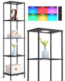 EDISHINE RGBW Modern Floor Lamp, 5-Tier Display Shelf with Light, Adjustable Brightness & Color Temperature, 3 Lighting Modes, Remote Control, Stable Floor Lamps for Living Room, Bedroom, Study, Black