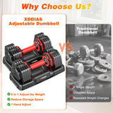 XDDIAS Adjustable Dumbbell Set of 2, 25/55/80LB Dumbbell Set-Fast Adjust Weights Set, 5/10/16 in 1 Free Weights Dumbbells Set with Anti-Slip Metal Handle, Compact Size for Men/Women Home Gym Equipment (Red-25LB 2pcs)