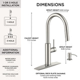 FORIOUS Kitchen Faucet with Soap Dispenser, Modern Brushed Nickel, Single Handle High Arc Stainless Steel Kitchen Sink Faucet with Pull Down Sprayer, 1 or 3 Hole Deck Mount for RV, Laundry, Outdoor