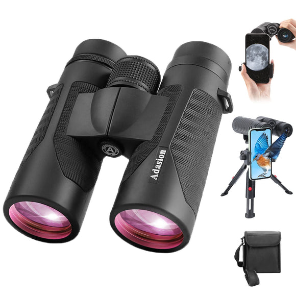 12x42 HD Binoculars for Adults High Powered with Phone Adapter and Tripod, Super Bright BAK4 Prism Waterproof Binoculars for Bird Watching Hunting Hiking Safari Travel Sports Adasion