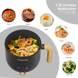 Hot Pot Electric, 1.5L Rapid Noodles Cooker, Portable Nonstick Mini Multicooker (Black) Audecook