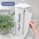 AuldHome Design Farmhouse Paper Towel Holder (White); Rustic Enamelware Countertop Paper Towel Dispenser for Kitchen