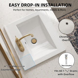 20"W x 18"D Drop In Bathroom Sink with 4-in Centerset & 3 Faucet Holes, Los Flexi 20 Inch Rectangular White Ceramic Vanity Sink with overflow, Modern Bathroom Vessel Sink for Vanity Top