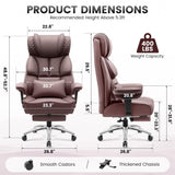 BestGlory Office Desk Chair, Big and Tall Leather Gaming Chair with Footrest, Wide Ergonomic Comfy Executive High-Back Reclining Computer Chairs, Swivel Rolling Wheels and Padded Lumbar Support,Coffee