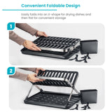 Home Zone Living Foldable Dish Drying Rack with Removable Utensil Caddy and Drip Tray